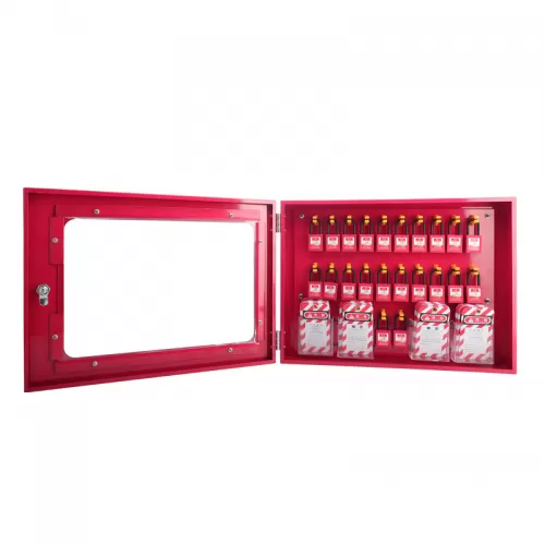 Wall-Mounted Industrial Safety Lockout Management Station with 22 Padlocks and Transparent Acrylic Door for lockout-tagout